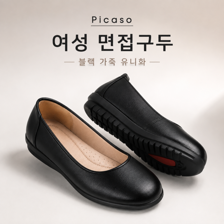 피카소 여성 면접구두, 블랙 가죽 유니화