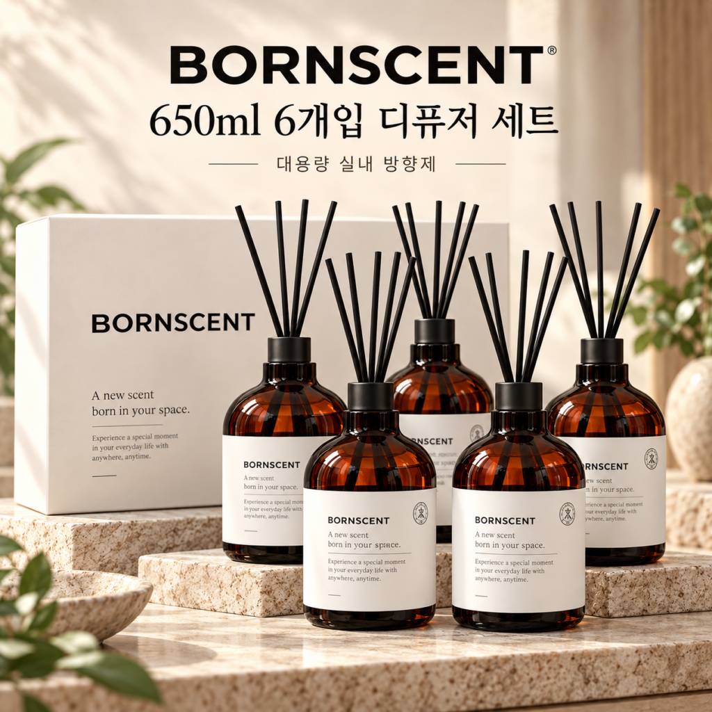 본센트 블랙체리 대용량 실내 방향제 디퓨저 650ml 6개입 리드스틱 섬유스틱 집들이 선물 세트 제품 이미지
