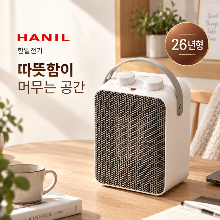한일전기 26년형 PTC 미니 온풍기 HEF-101MINI 가정용 사무실 회전형 자동온도조절 2단 500W 1000W